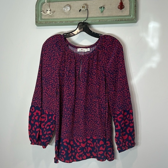Vineyard Vines Falling for Leopard Long Sleeve Blouse Sz XL Women’s top - Picture 1 of 7